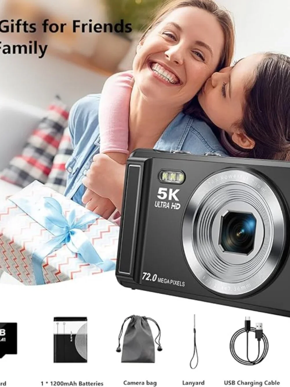 5K 72MP Digital Camera – UHD Point and Shoot Vlogging Camera with Autofocus & 16
